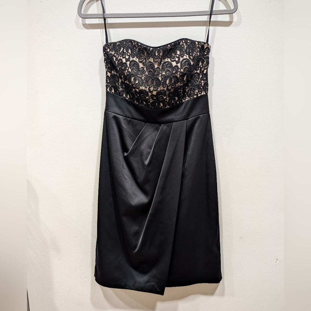 White House Black Market Strapless Lace Bodice Satin Tulip Dress Black 0 - Picture 2 of 7